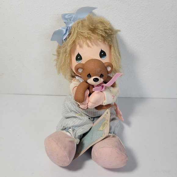 Precious Moments Applause 1986 Child with Teddy Bear Doll with Tag Missing Nose - Picture 2 of 10
